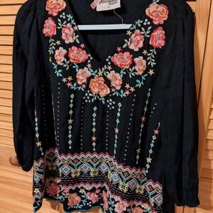 Savanna Jane Black Top with Floral Embroidery